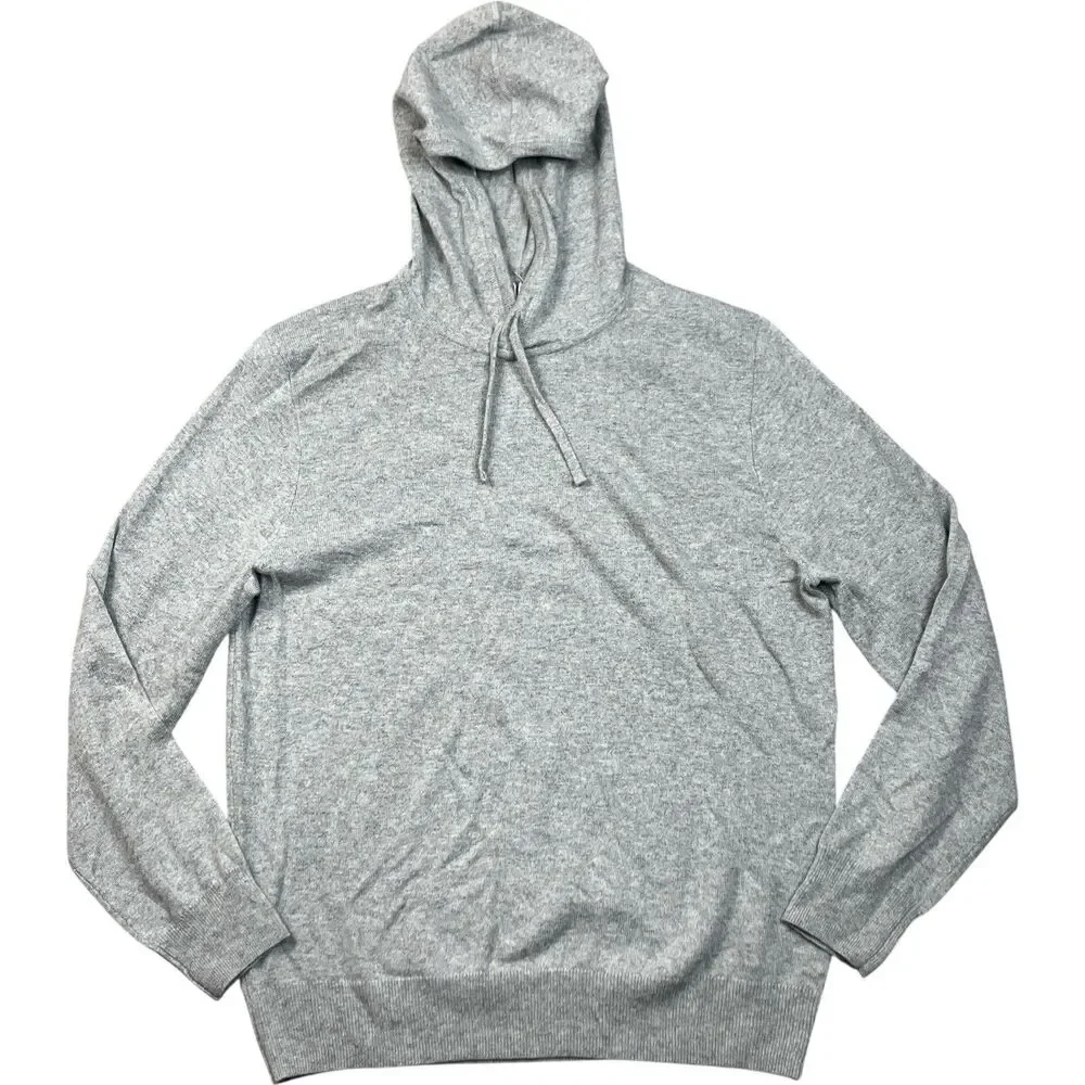 J Crew Cashmere Hoodie Mens L Gray Waffle Knit Minimalist Luxury Sweater BC474